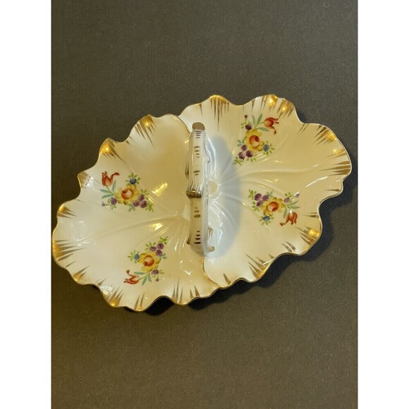 Vintage French Porcelain Trinket Candy dish with floral design and gold toned - Picture 5 of 8